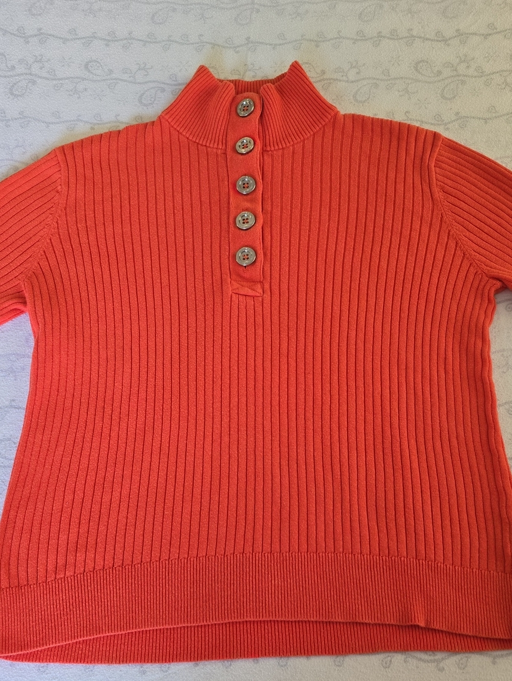 Ralph Lauren Orange Ribbed Mock Neck Button Pullover Sweater XL